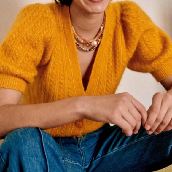 Sezane Sweaters - Sezane Perrine Short Sleeve Cardigan in Sunflower Yellow